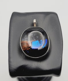 Sterling Silver Mosaic Glass Heart Set Pendant Weighs 9 Grams