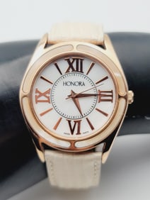 Honora Mother of Pearl White Watch Watch Measures 8.5"  Watch is Not Tested Leather Strap