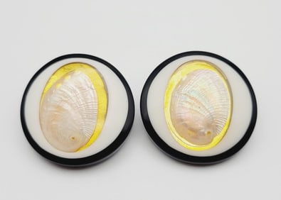 JJ Signed Shell Brooch and Abalone Earrings Brooch Measures 2.5"
