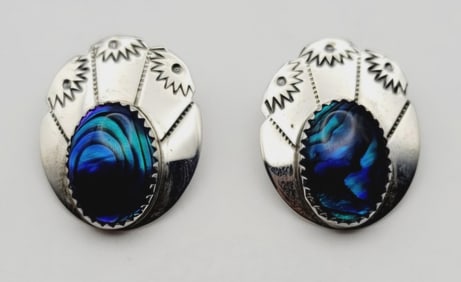 KF Signed Sterling Silver Abalone Earrings Earrings Weigh 6.2 Grams