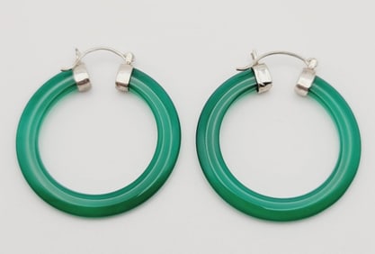 Sterling Silver Green Dyed Onyx Earrings Earrings Weigh 6.3 Grams