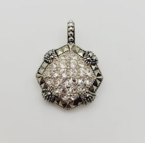 Sterling Silver Maracasite and Rhinestone Pendant Pendant Weighs 6.8 Grams