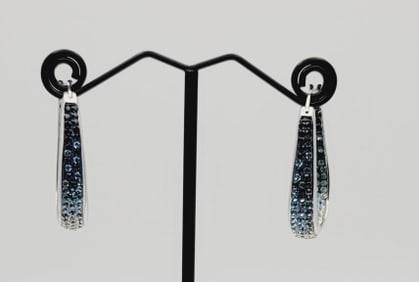 Sterling Silver Blue Ombre Crystal Earrings Earrings Weigh 9.2 Grams
