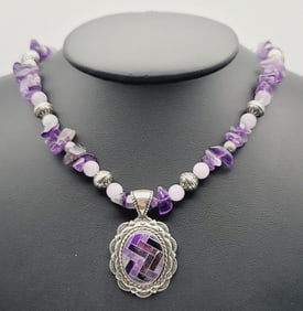 Carolyn Pollack Sterling Silver Amethyst Necklace Necklace Measures 16.5"