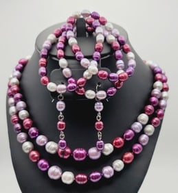 Honora Sterling Silver Multi Color Pearl Set First Necklace Measures 20"