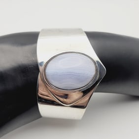 Jay King Sterling Blue Lace Agate Cuff Bracelet Measures 5"
