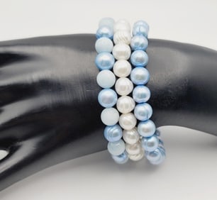 Honora Blue and White Pearl Bracelets Bracelets Measure 6" Other Stone is Blue Chalcedony
