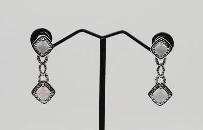 BBJ Sterling Silver Lab Created Opal Earrings Earrings Weigh 4.4 Grams  Metal Not Stamped