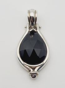 Sterling Silver Black Faceted Glass Pendant Pendant Weighs 9 Grams