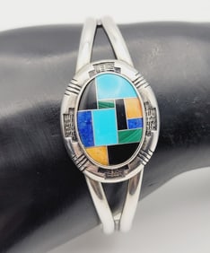 Carolyn Pollack Sterling Gemstone Cuff Bracelet Measures 5"
