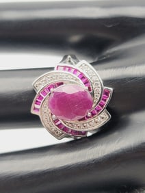 BBJ Signed Sterling Silver Ruby and CZ Ring Ring Weighs 5.2 Grams  Size 8.5