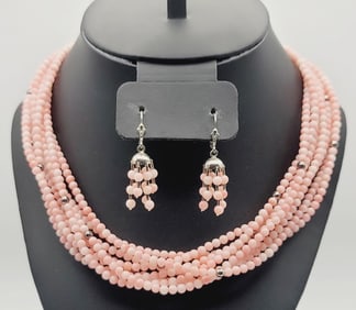 Jay King Sterling Pink Coral Necklace & Earrings Necklace Measures 18"