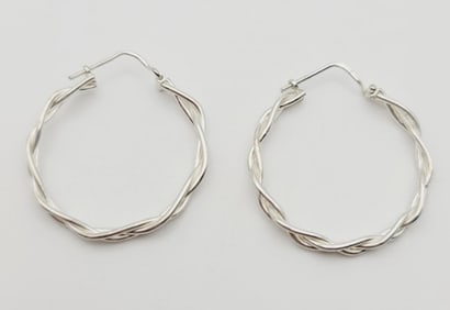 Sterling Silver Braided Hoop Earrings Earrings Weigh 5.6 Grams