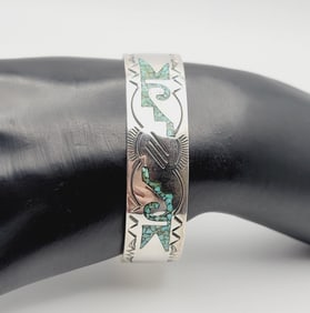 Sterling Silver Turquoise Cuff Bracelet Bracelet Measures 5"  Bracelet Weighs 21.8 Grams