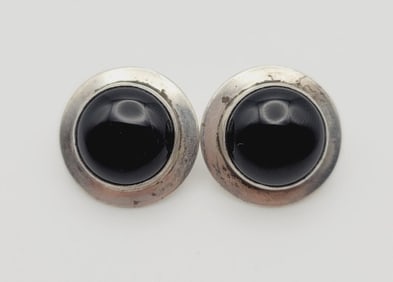 Vintage Sterling Silver Onyx Earrings Earrings Weigh 5.1 Grams