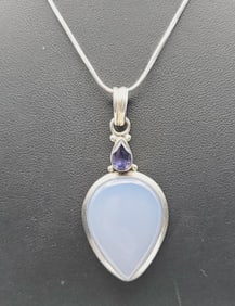 Sterling Silver Chalcedony and Amethyst Necklace Necklace Measures 18"  Necklace Weighs 19.3 Grams