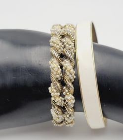 Gold Tone Pearl and Enamel Bracelets Pearl Bracelet Measures 5"  Enamel Bracelet Measures 5.5"