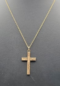 12K Gold Filled Etched Cross Necklace Necklace Measures 19"  Necklace Weighs 3.3 Grams