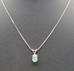 14K White Gold Blue Topaz Necklace Necklace Measures 16"  Necklace Weighs 3 Grams