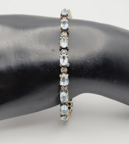 Gold Plated Topaz &  Diamond Tennis Bracelet Bracelet Measures 7"