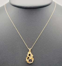 14K Gold Nugget Sapphire Necklace Necklace Measures 16.5"  Necklace Weighs 3.1 Grams
