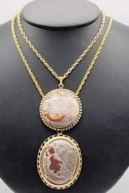 Gold Tone Crazy Lace Agate Necklaces Oval Necklace Measures 22.5"  Circle Necklace Measures 26"