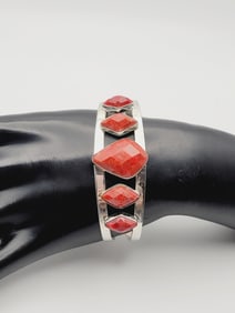 Jay King Sterling Silver Red Coral Bracelet Bracelet Measures 5"  Bracelet Weighs 23.9 Grams