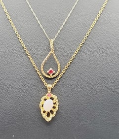 Vintage Opal and Ruby Necklaces Opal Necklace Measures 19"