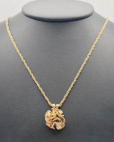 Vintage Gold Tone Rosette Crystal Necklace Necklace Measures 18"