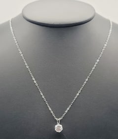 Sterling Silver CZ Solitaire Necklace Necklace Measures 18"  Necklace Weighs 1.6 Grams