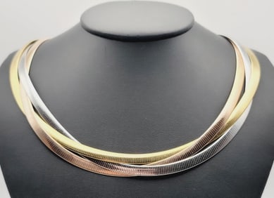 Milor Italy Tri Color  Bronze Multi Metal Necklace Necklace Measures 20"