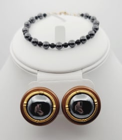 14K Gold Filled Hematite Bracelet & Earrings Bracelet Measures 7.5"