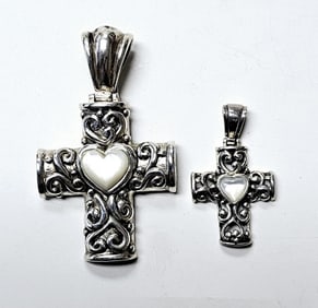 Pair of Sterling Mother of Pearl Cross Pendants Cross Pendants weigh 26.1 Grams total