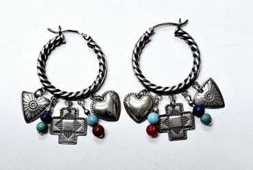 QT QUOC Sterling Dangle Charm Hoop Earrings Earrings weigh 6.5