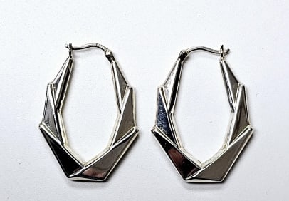 Sterling Silver Geometric Design Hoop Earrings Earrings weigh 3.2 Grams