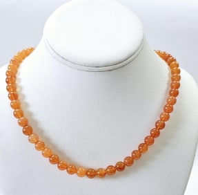 14K Yellow Gold Carnelian Bead Necklace Necklace weighs 73.8 Grams Measures 30"