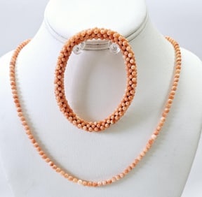 14K Clasp Salmon Coral Necklace & Earrings Necklace measures 32" Both weigh 36.3 Grams