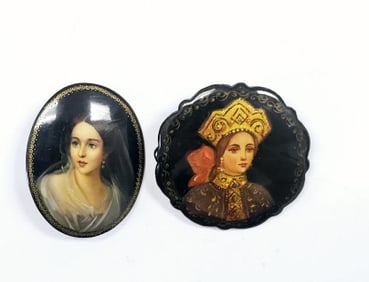 Russian Hand Painted Lacquer Portrait  Pins Russian Hand Painted Lacquer Portrait  Pins