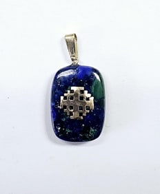 14K Lapis Eilat Stone Jerusalem Cross Pendant Pendant weighs 2.3 Grams