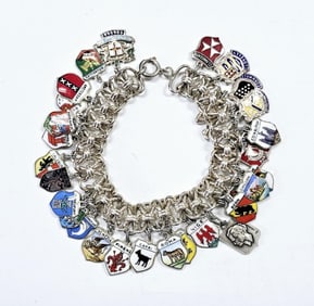 Vintage Sterling Silver Travel Charm Bracelet Bracelet weighs 68.8 Grams