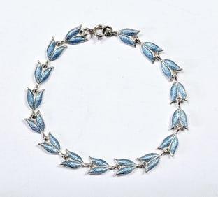 Meka Signed Sterling Enamel Leaf Bracelet Denmark Bracelet weighs 8.3 Grams