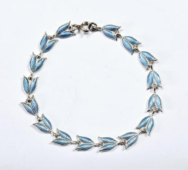 Meka Signed Sterling Enamel Leaf Bracelet Denmark Bracelet weighs 8.3 Grams (1 of 6)