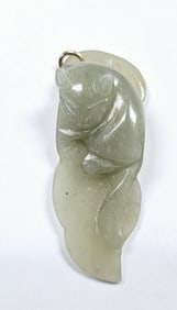 Pale Green Carved Cat Jade Pendant Pendant weighs 8.9 Grams