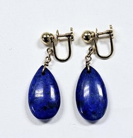 14K Yellow Gold Lapis Teardrop Earrings Earrings weigh 6.7 Grams