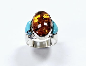 Jay King Sterling Silver Turquoise & Amber Ring Ring weighs 11.0 Grams Size 9 (1 of 7)