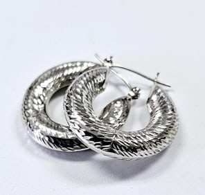 14K White Gold Textured Hoop Earrings Earrings weigh 2.1 Grams