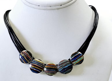 Jay King Sterling Reversible Turquoise & Rainbow Calsilica Necklace
