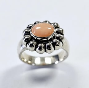 Joseph Esposito Sterling Silver Coral ring Ring weighs 9.0 Grams Size 8