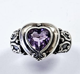 Brighton Sterling Purple Crystal Heart Ring Ring weighs 9.4 Grams Size 8