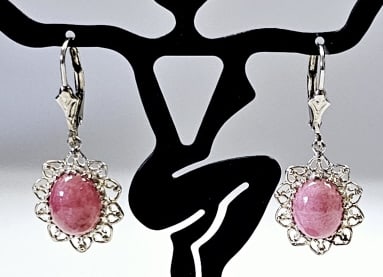 Sterling Silver Rhodonite Earrings Earrings weigh 3.6 Grams